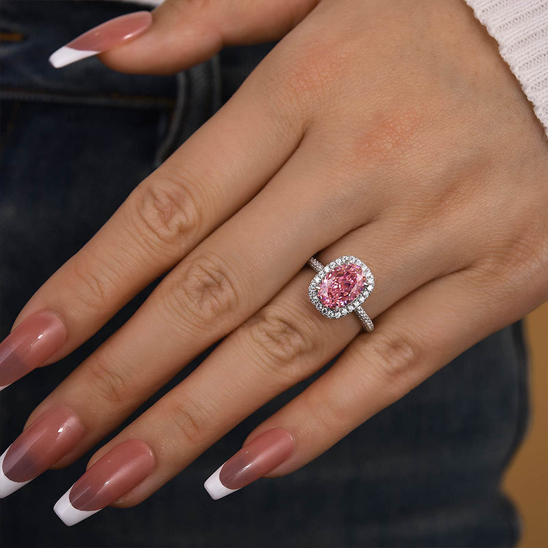 Ahabobo Special Pink Stone Halo Oval Cut Engagement Ring