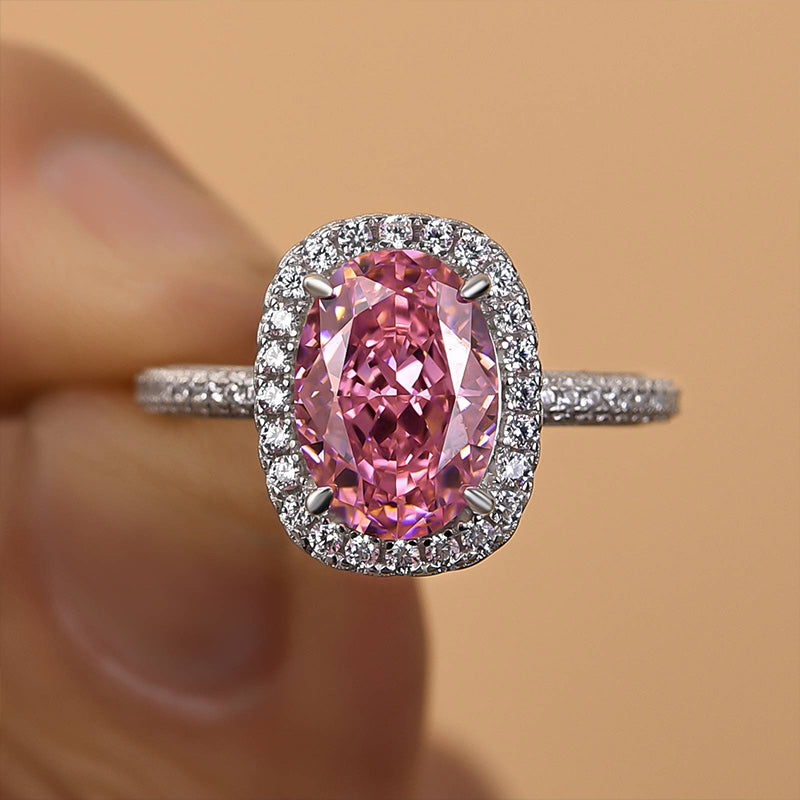Ahabobo Special Pink Stone Halo Oval Cut Engagement Ring