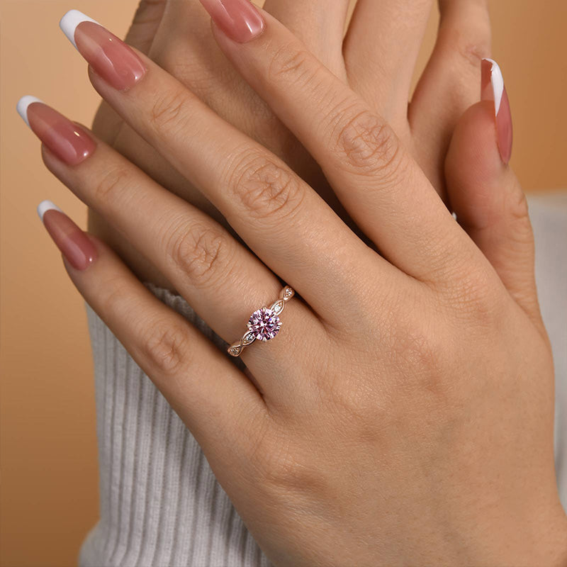 Ahabobo Pink Stone Rose Gold Round Cut Promise Ring