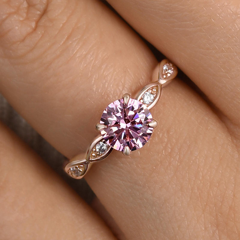 Ahabobo Pink Stone Rose Gold Round Cut Promise Ring