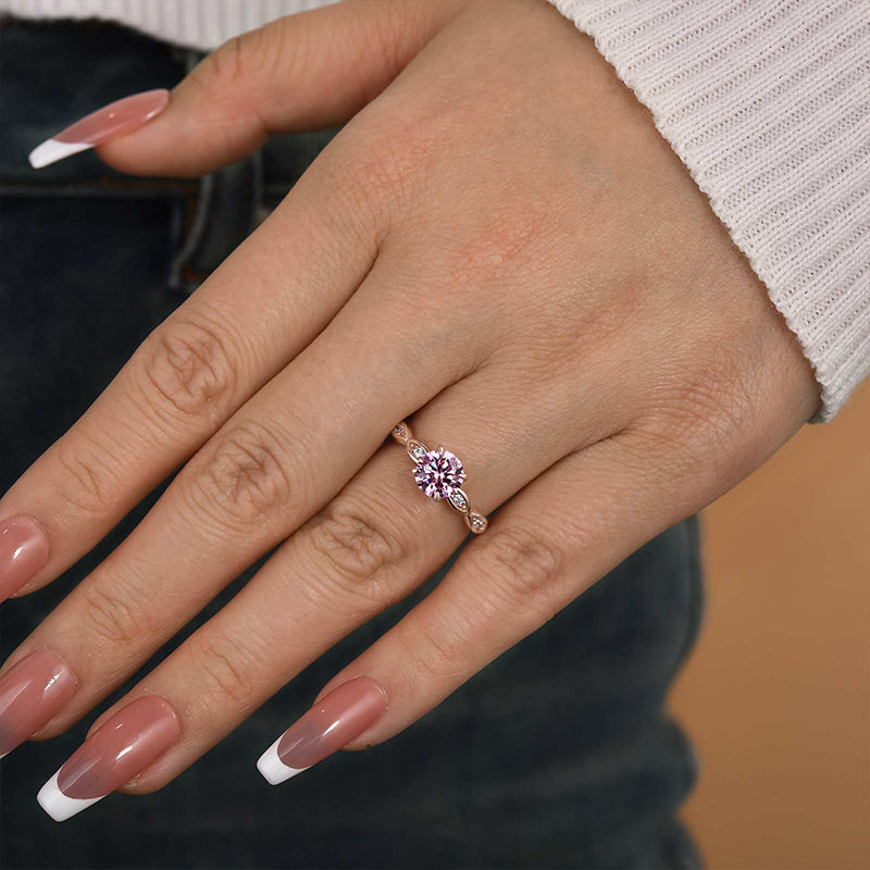 Ahabobo Pink Stone Rose Gold Round Cut Promise Ring
