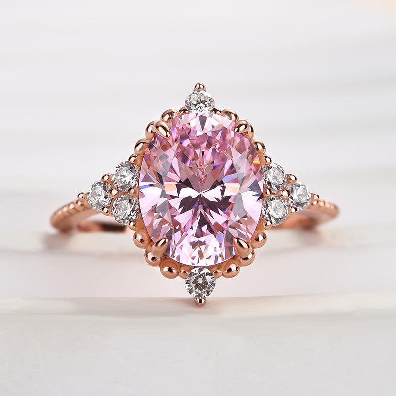 Ahabobo Pink Stone Rose Gold Oval Cut Engagement Ring