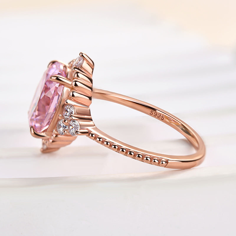 Ahabobo Pink Stone Rose Gold Oval Cut Engagement Ring