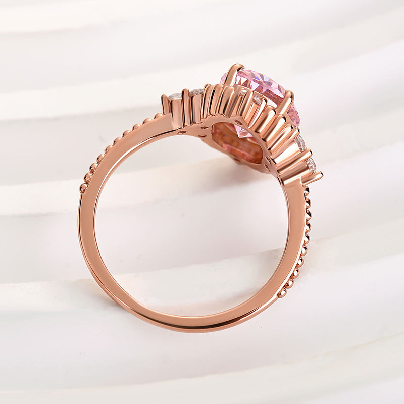 Ahabobo Pink Stone Rose Gold Oval Cut Engagement Ring