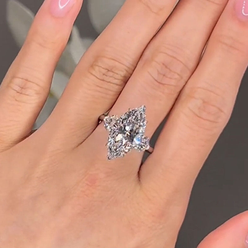 Ahabobo Marquise Cut Three Stone Engagement Ring In Sterling Silver