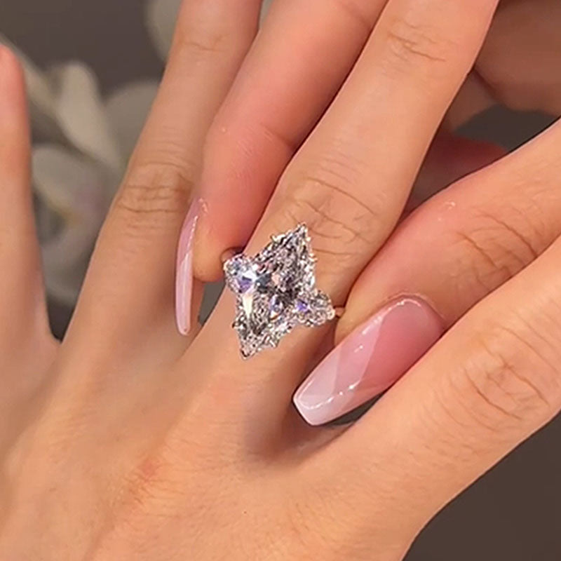 Ahabobo Marquise Cut Three Stone Engagement Ring In Sterling Silver