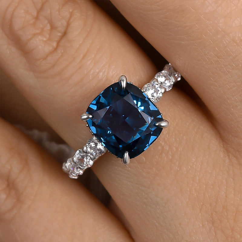 Ahabobo Blue Stone Cushion Cut Engagement Ring