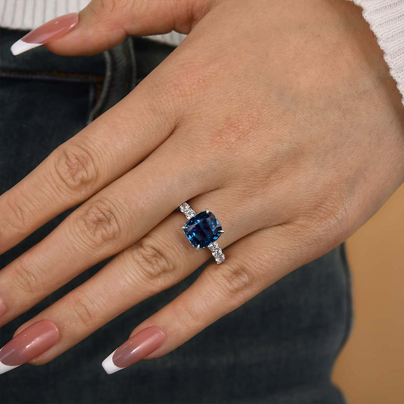 Ahabobo Blue Stone Cushion Cut Engagement Ring