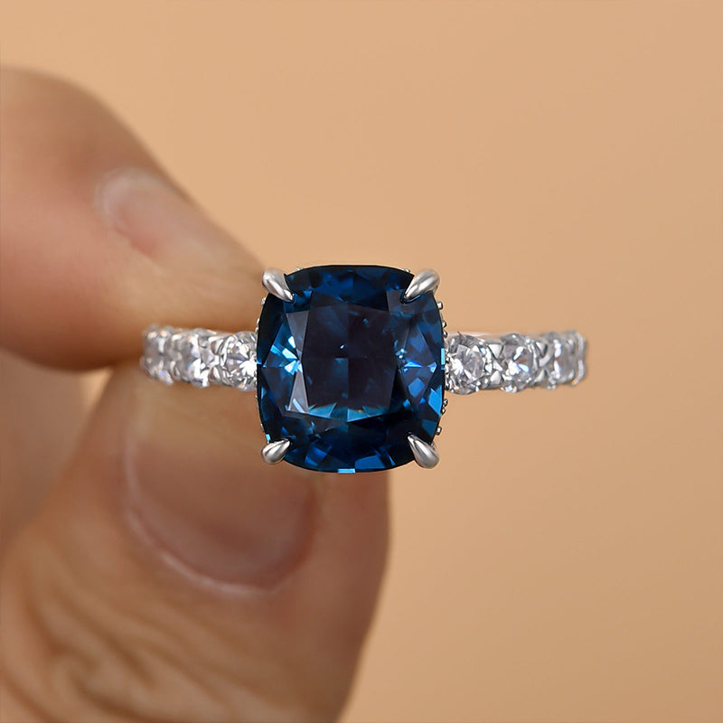 Ahabobo Blue Stone Cushion Cut Engagement Ring