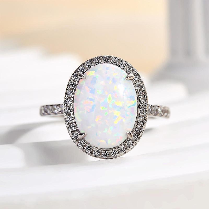 Ahabobo Unique Opal Stone Halo Oval Cut Engagement Ring
