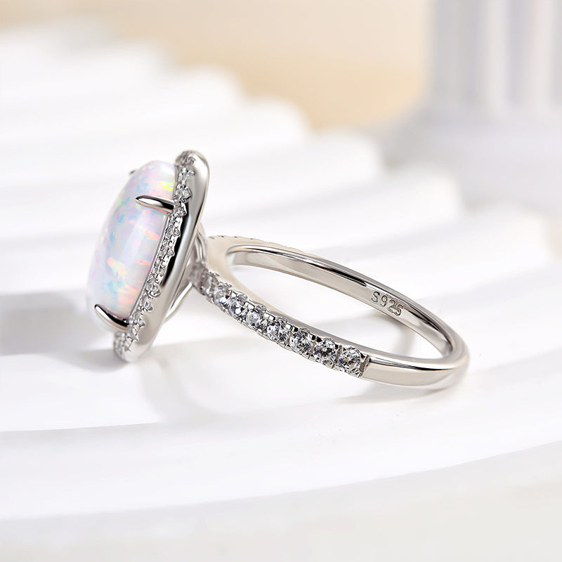 Ahabobo Unique Opal Stone Halo Oval Cut Engagement Ring