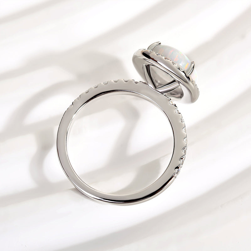 Ahabobo Unique Opal Stone Halo Oval Cut Engagement Ring