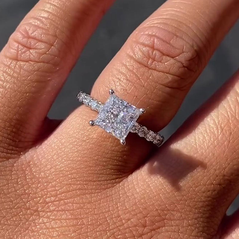 Ahabobo Classic Square Princess Cut Engagement Ring For Women