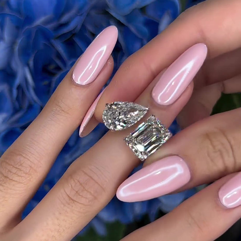 Ahabobo Unique Toi et Moi Design Emerald Cut & Pear Cut Engagement Ring