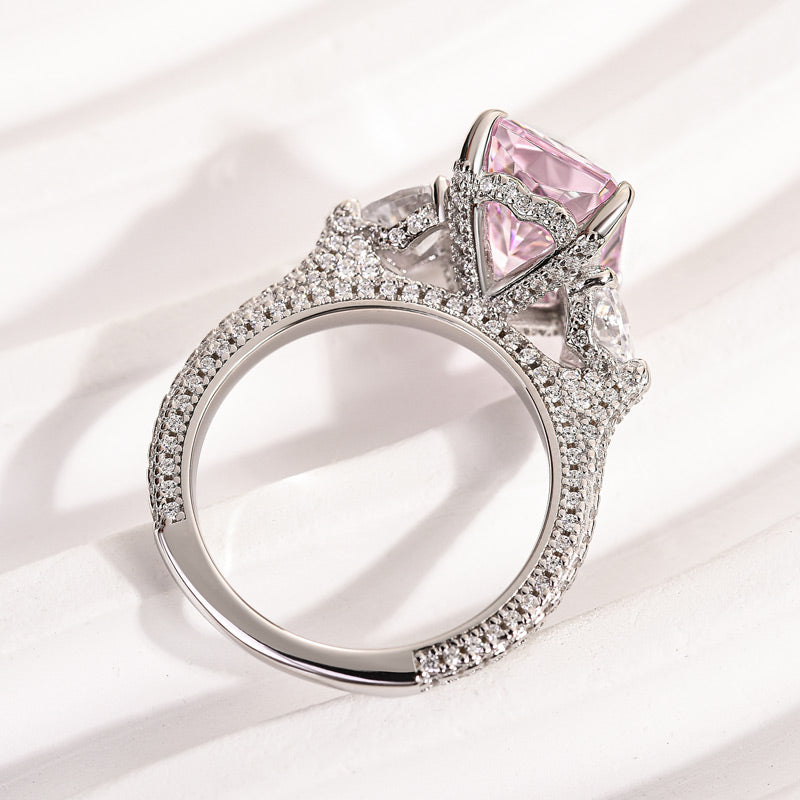Ahabobo Pink Stone Radiant Cut Three Stone Engagement Ring