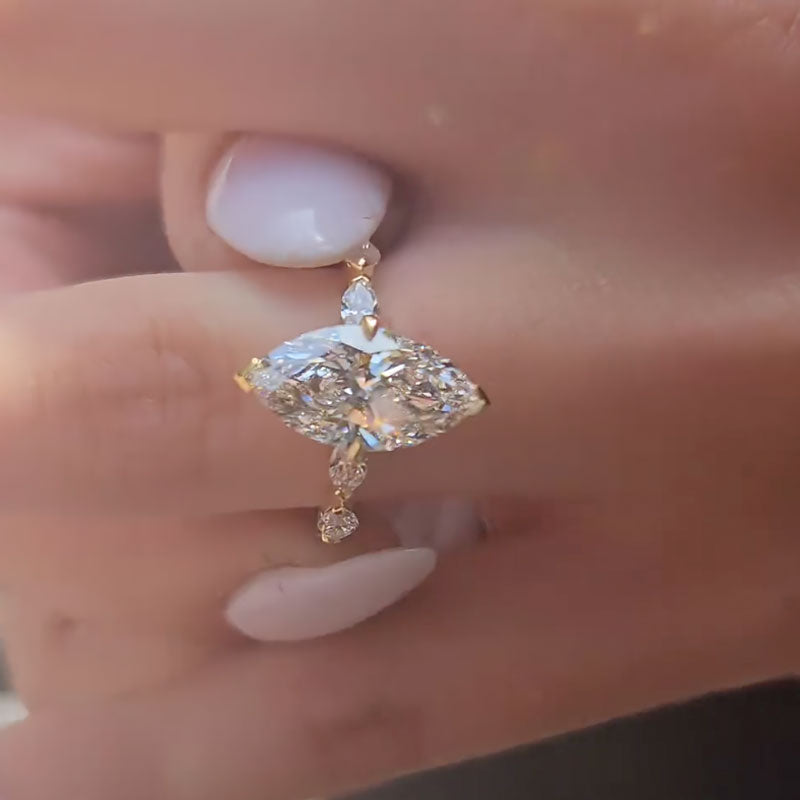 Ahabobo Marquise Cut Engagement Ring For Women In Sterling Silver
