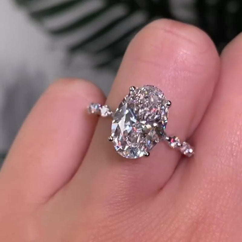 Ahabobo Unique Oval Cut Engagement Ring In Sterling Silver