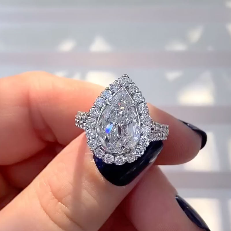 Ahabobo Luxurious 2.5Ct Pear Cut Split Shank Engagement Ring In Sterling Silver