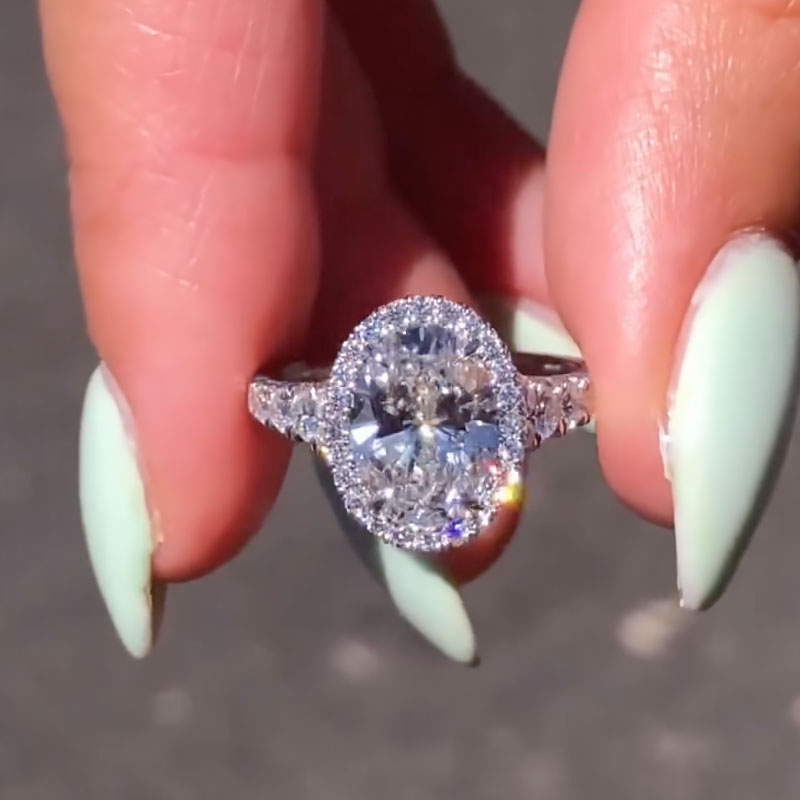 Ahabobo Vintage Halo 3.0Ct Oval Cut Engagement Ring