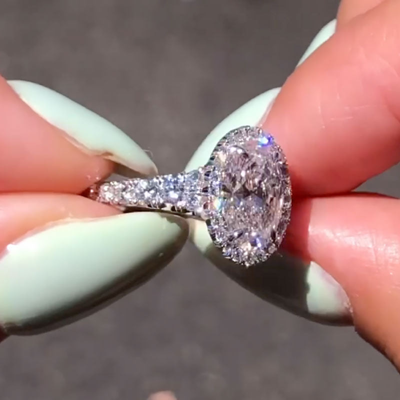 Ahabobo Vintage Halo 3.0Ct Oval Cut Engagement Ring
