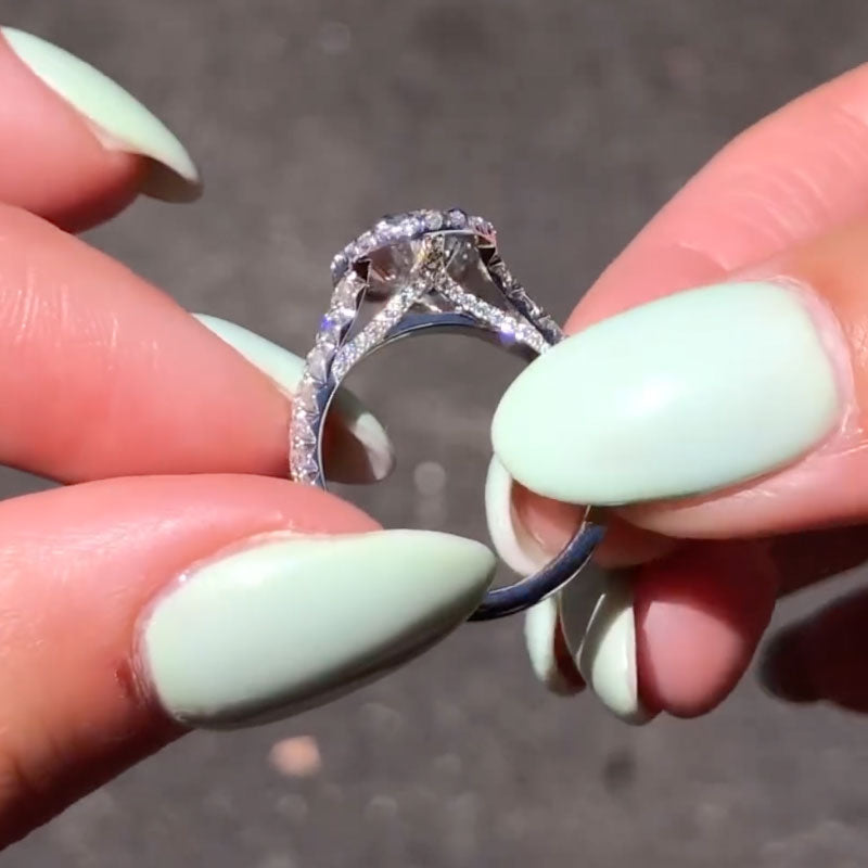 Ahabobo Vintage Halo 3.0Ct Oval Cut Engagement Ring