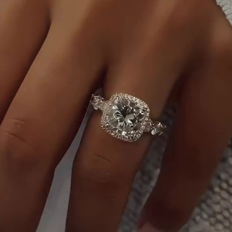 Ahabobo Vintage Halo Cushion Cut Engagement Ring For Women