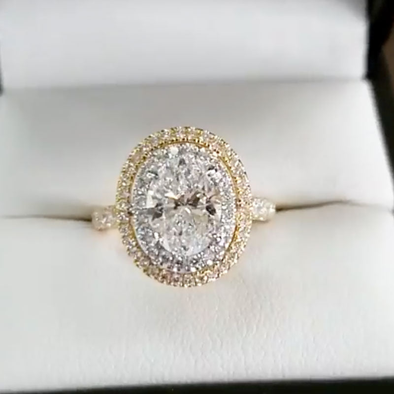 Ahabobo Two-Tone Double Halo Oval Cut Engagement Ring
