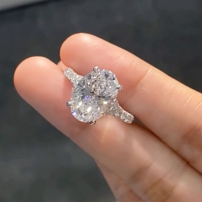 Ahabobo Classic Oval Cut Split Shank Engagement Ring For Women In Sterling Silver