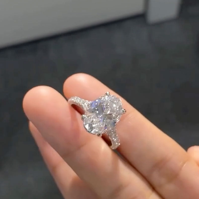 Ahabobo Classic Oval Cut Split Shank Engagement Ring For Women In Sterling Silver