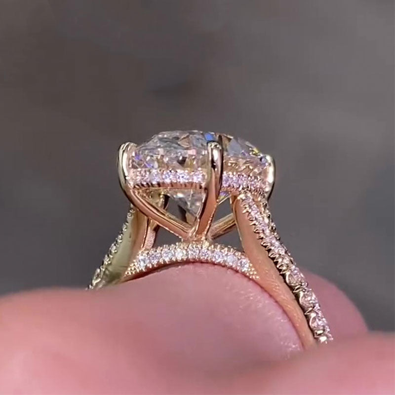 Ahabobo Classic Oval Cut Split Shank Engagement Ring For Women In Sterling Silver