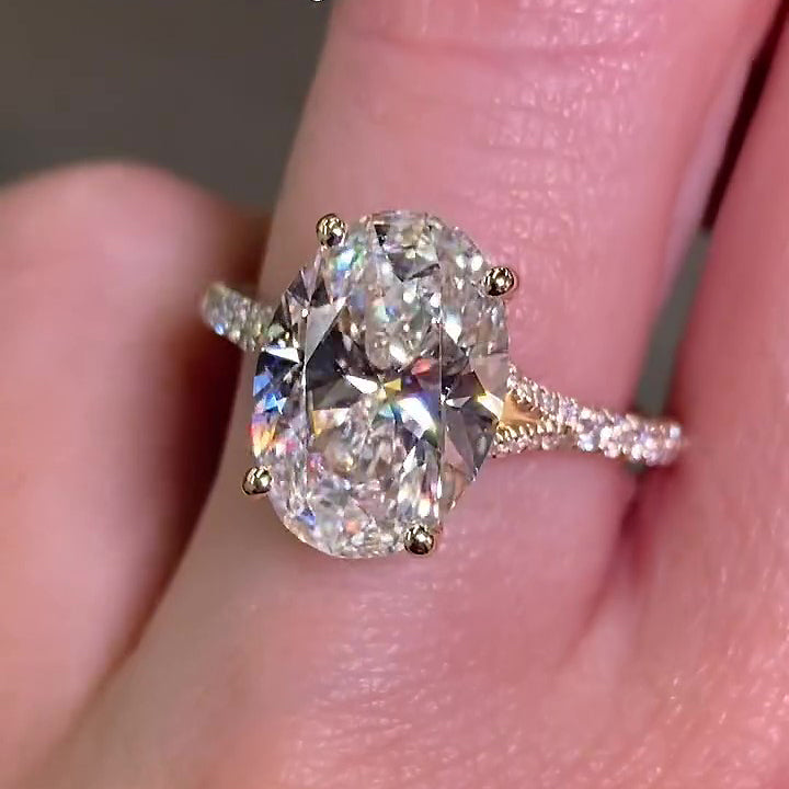 Ahabobo Classic Oval Cut Split Shank Engagement Ring For Women In Sterling Silver