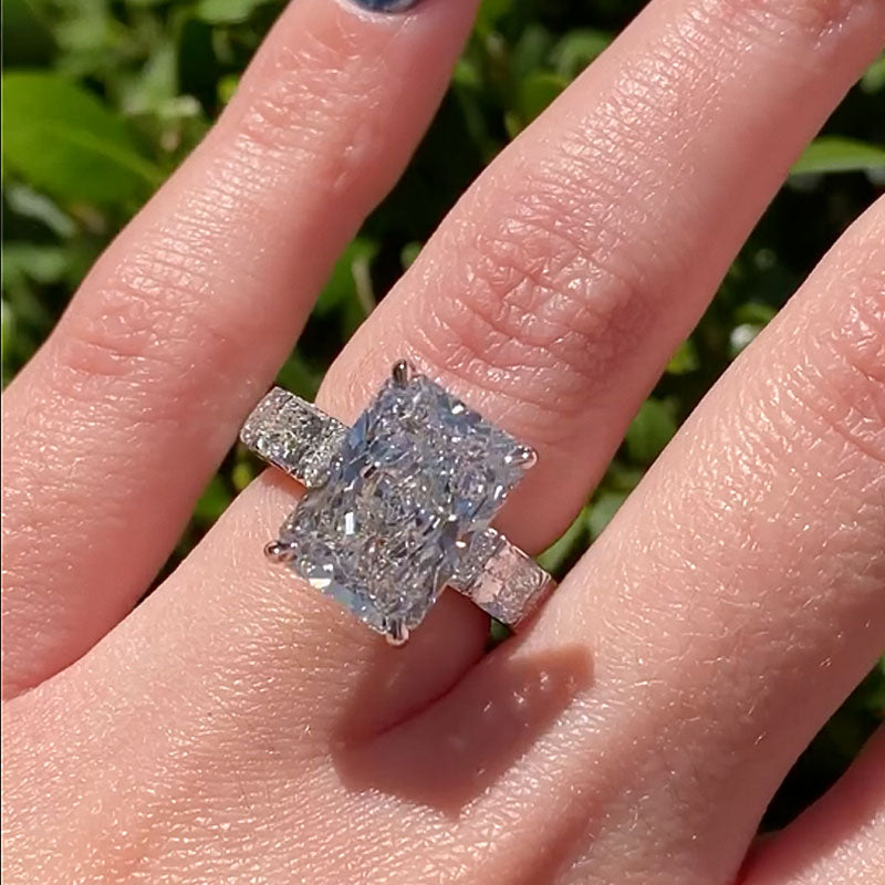 Ahabobo Luxury 8.0Ct Radiant Cut Engagement Ring For Women In Sterling Silver
