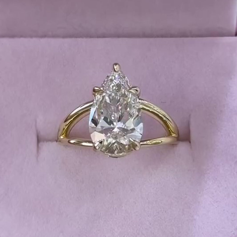 Ahabobo Yellow Gold Split Shank Pear Cut Engagement Ring In Sterling Silver