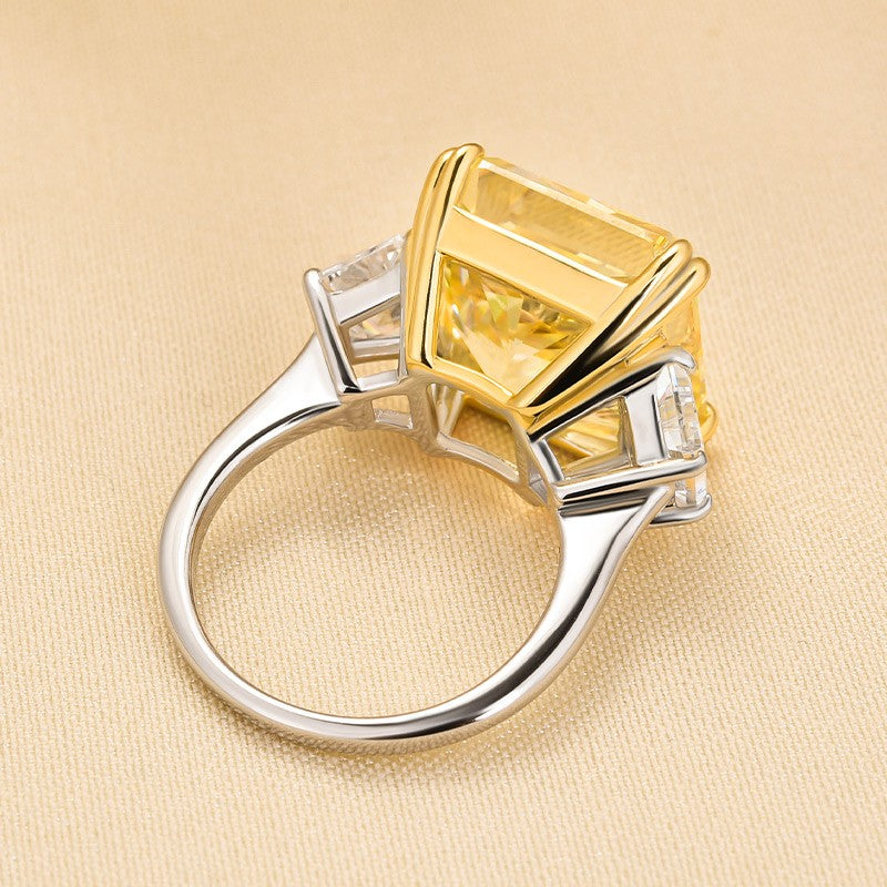 Luxurious Yellow Stone Radiant Cut Three Stone Engagement Ring In Sterling Silver