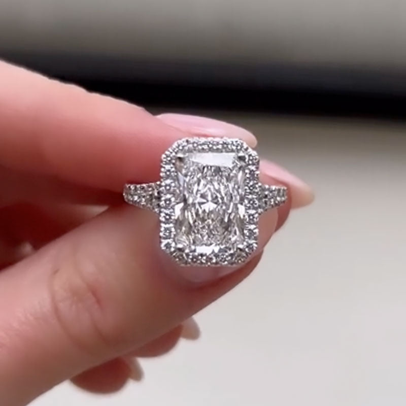 Ahabobo Noble Halo 3.5Ct Radiant Cut Split Shank Engagement Ring