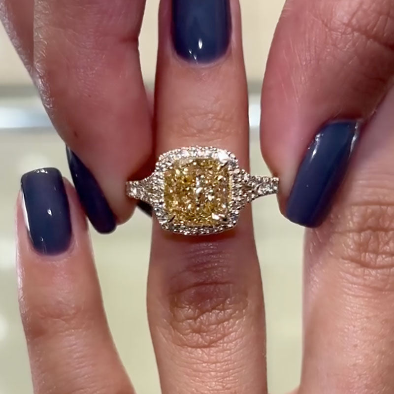 Ahabobo Cushion Cut Yellow Sapphire Split Shank Travel Ring In Sterling Silver