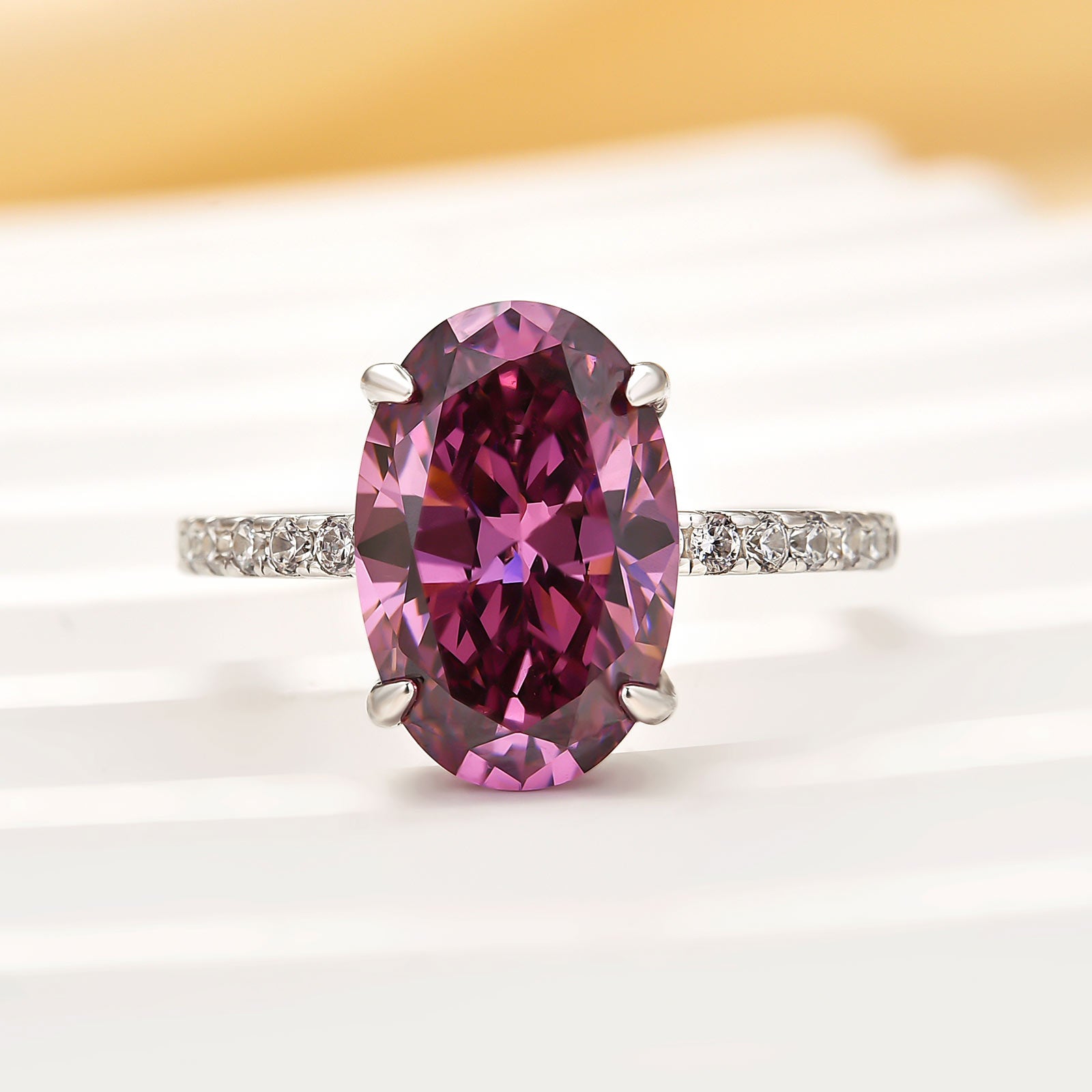 Ahabobo 4.0CT Purple Oval Cut Engagement Ring In Sterling Silver