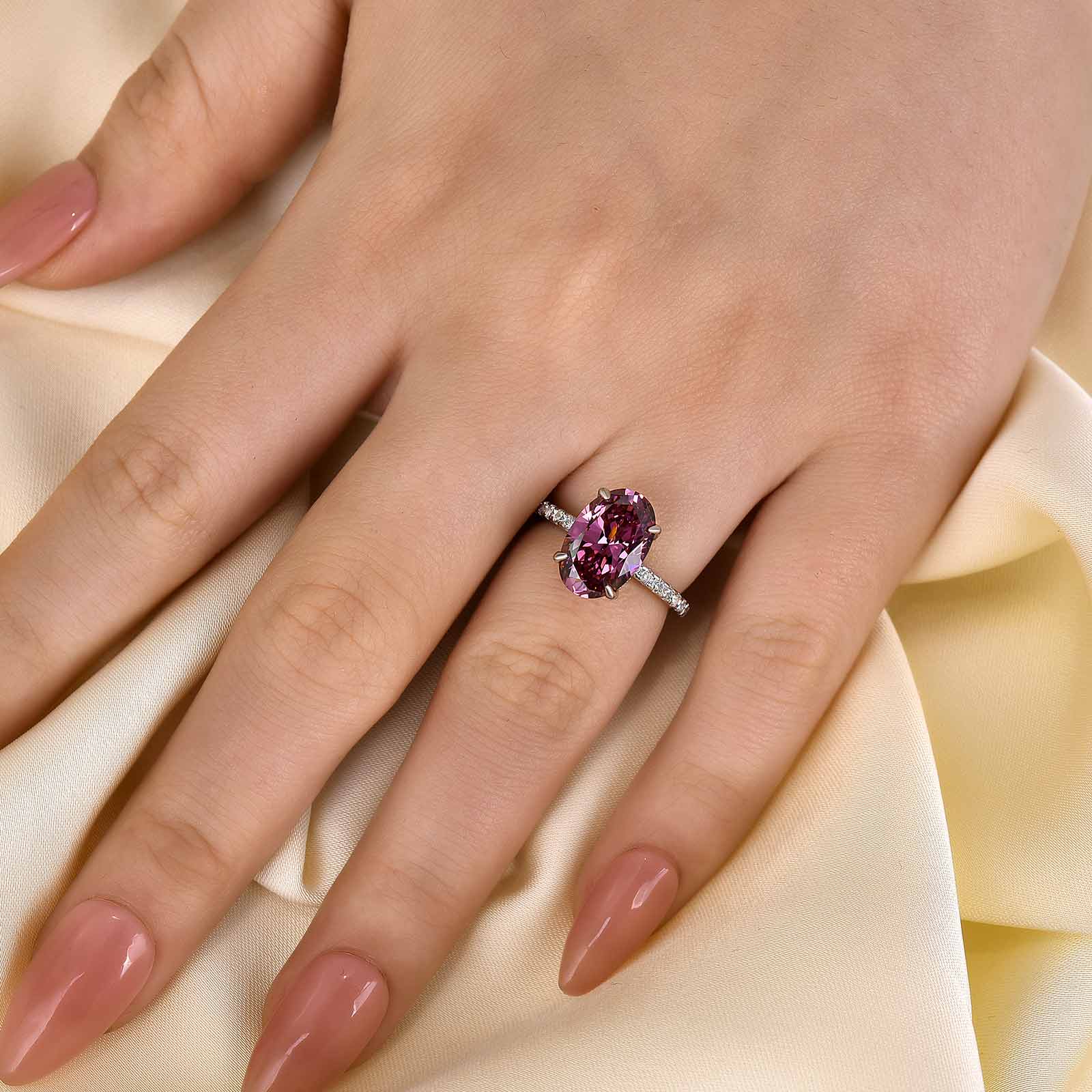 Ahabobo 4.0CT Purple Oval Cut Engagement Ring In Sterling Silver