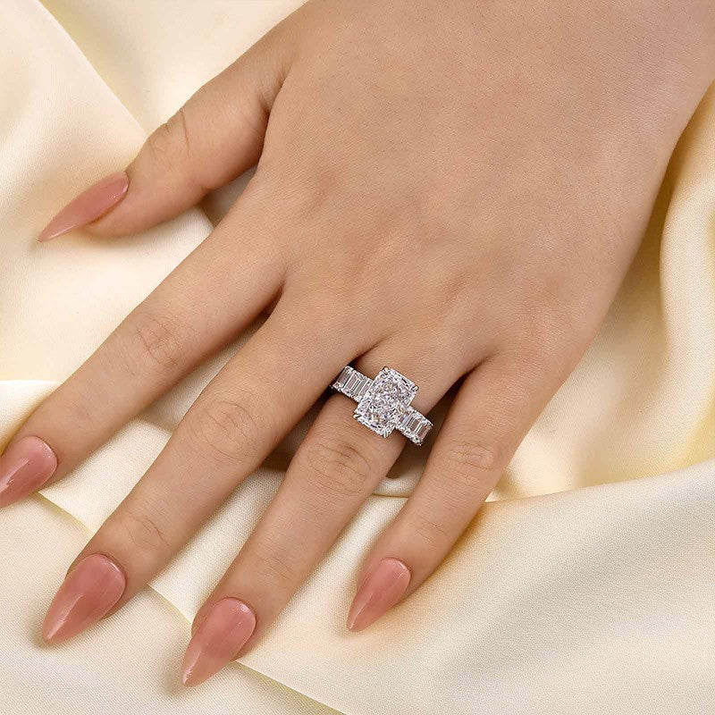 Luxurious 5.0 Carat Radiant Cut Engagement Ring With Emerald Cut Band