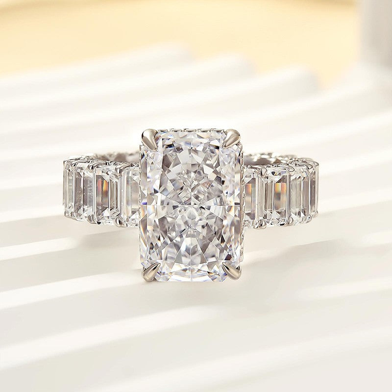 Luxurious 5.0 Carat Radiant Cut Engagement Ring With Emerald Cut Band