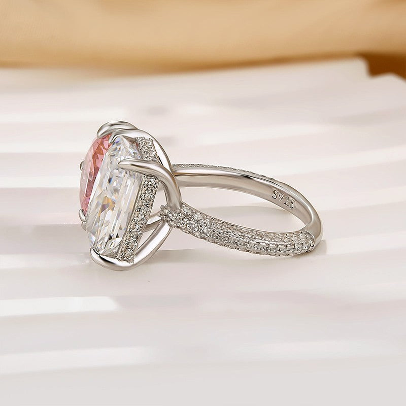 Toi et Moi Pink White Stone Radiant Cut Pear Cut Engagement Ring Travel Ring For Women
