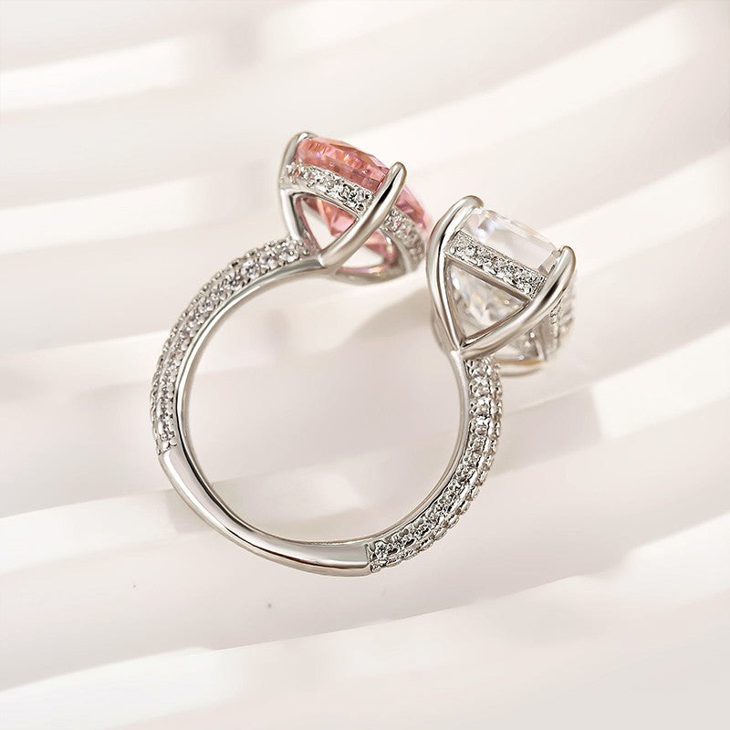 Toi et Moi Pink White Stone Radiant Cut Pear Cut Engagement Ring Travel Ring For Women