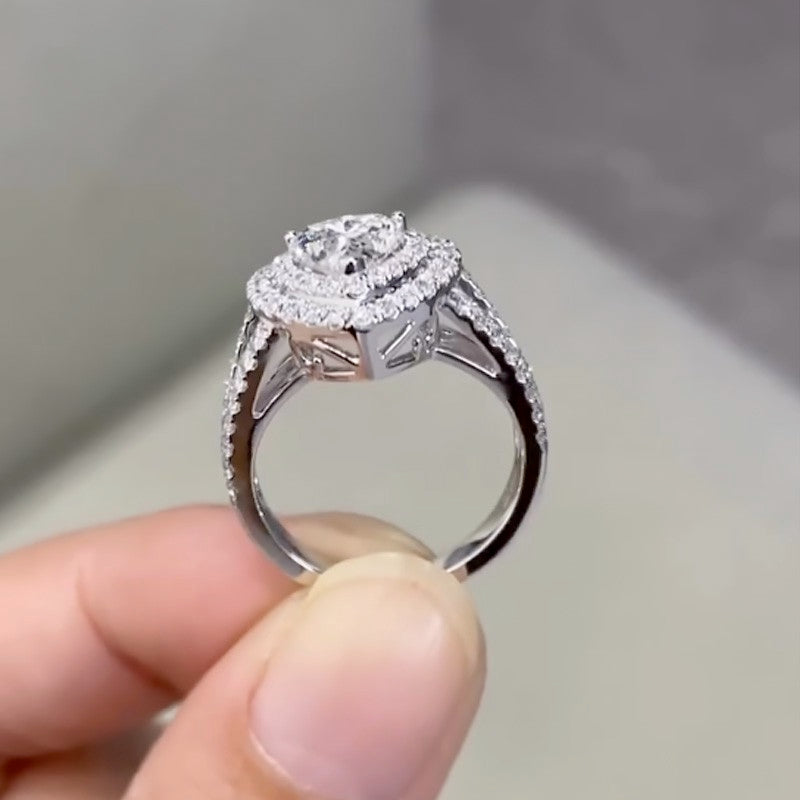 2.0Ct Halo Heart Cut Promise Ring Split Shank Travel Ring In Sterling Silver