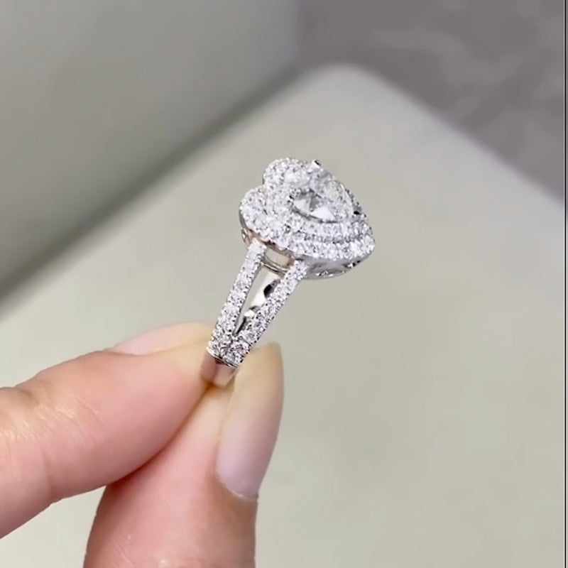2.0Ct Halo Heart Cut Promise Ring Split Shank Travel Ring In Sterling Silver