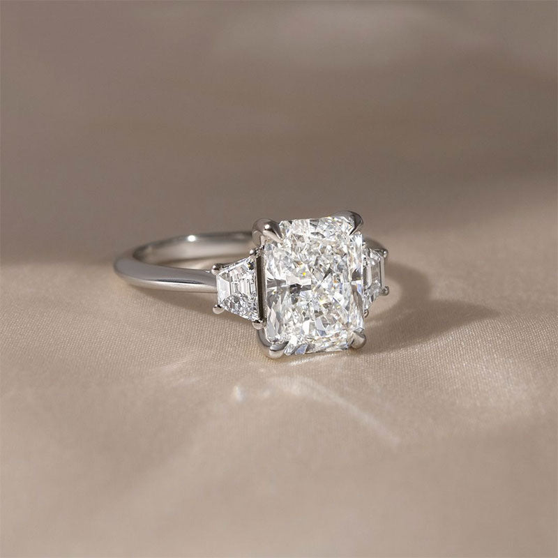 Eternity Three Stone Radiant Cut Sona Simulated Diamond Engagement Ring In Sterling Silver