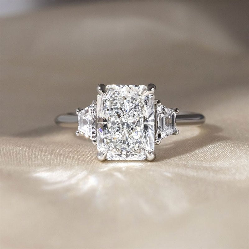 Eternity Three Stone Radiant Cut Sona Simulated Diamond Engagement Ring In Sterling Silver