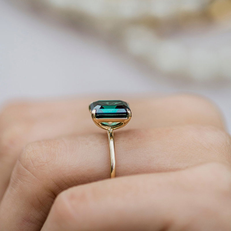 Classic Yellow Gold Emerald Cut Engagement Ring In Sterling Silver