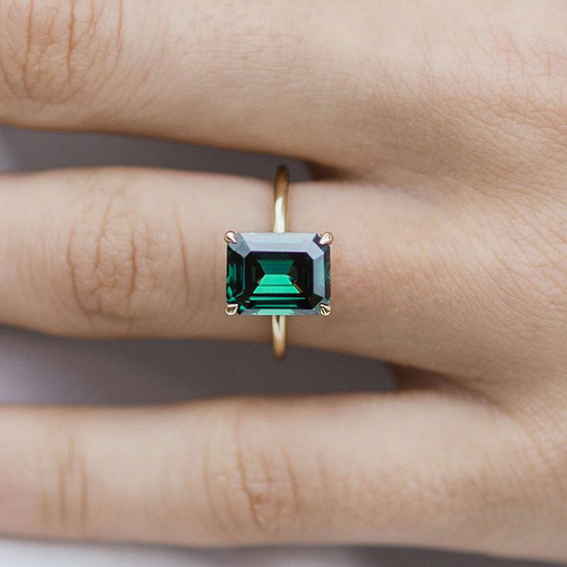 Classic Yellow Gold Emerald Cut Engagement Ring In Sterling Silver