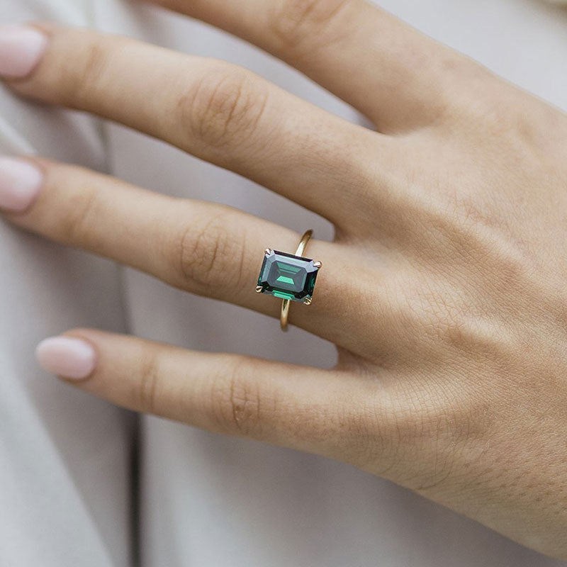 Classic Yellow Gold Emerald Cut Engagement Ring In Sterling Silver