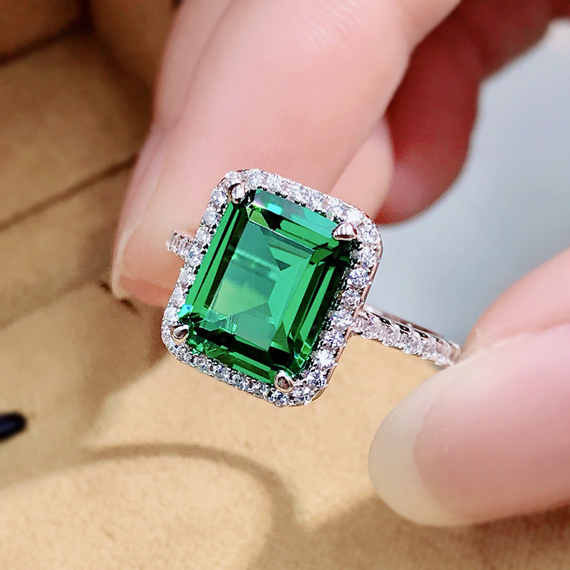 Ahabobo Vintage Halo Emerald Cut Emerald Green 2PC Jewelry Set